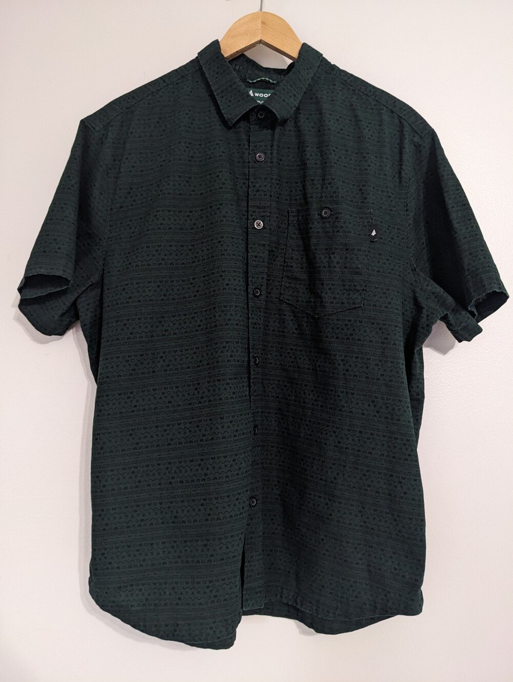 Woods Button Down Shirt Mens XL Shirt Sleeve Forest Green Cotton Linen Outdoor
